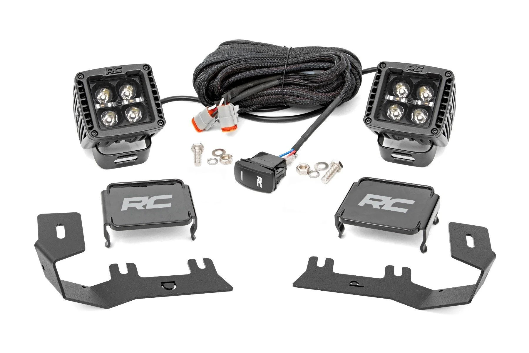 LED Light | Ditch Mount | 2" Black Pair | White DRL | Chevrolet Silverado/GMC Sierra 1500 | 2014-2018 | Rough Country | 71054