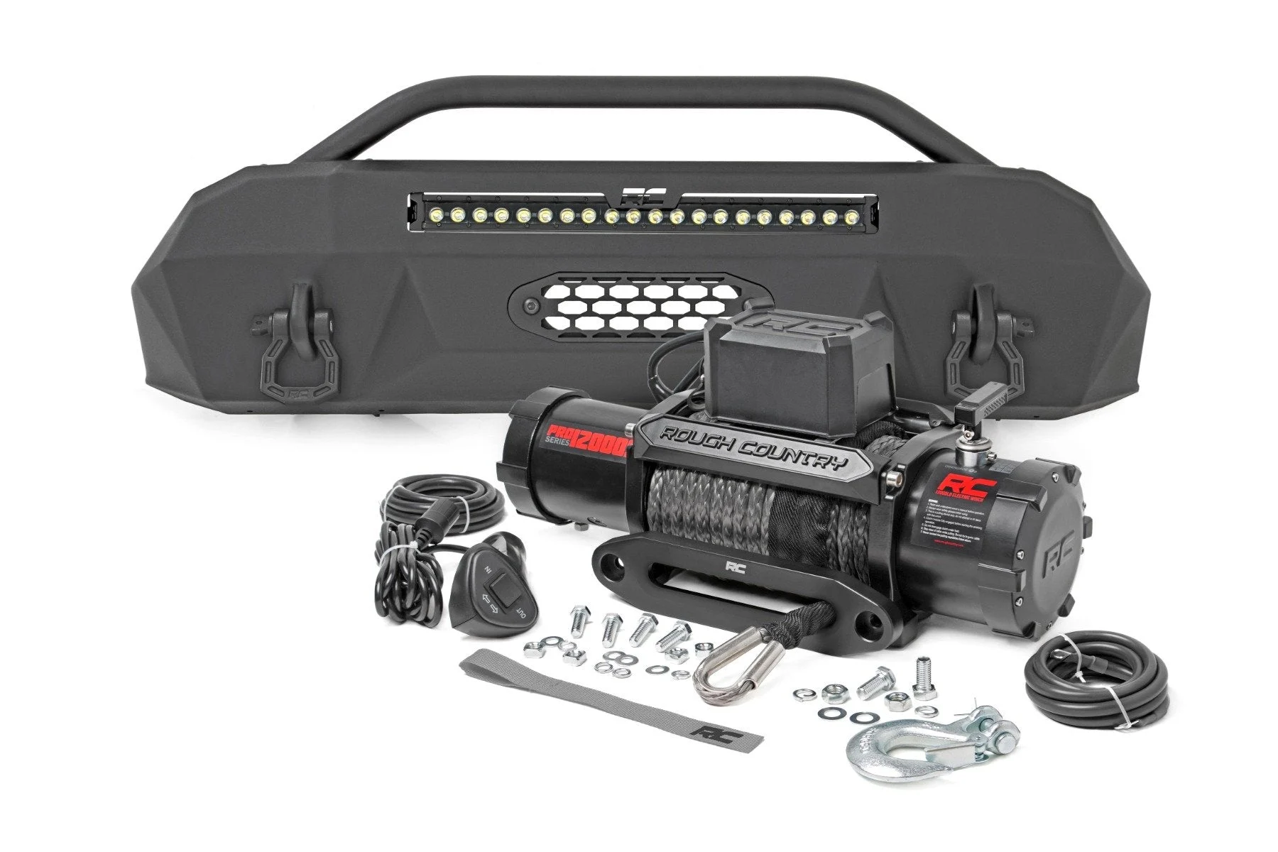 Front Bumper | Hybrid Stubby | 20"Blk LED + PRO12000S Winch | Toyota Tacoma 4WD | 2016-2022 | Rough Country | 10721