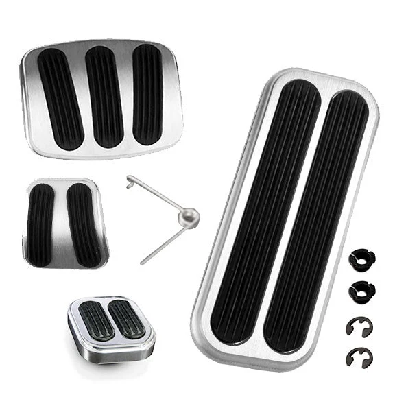 Silver BILLET Pedal Pad Kit w/Rubber Inserts, Automatic w/Drum Brakes