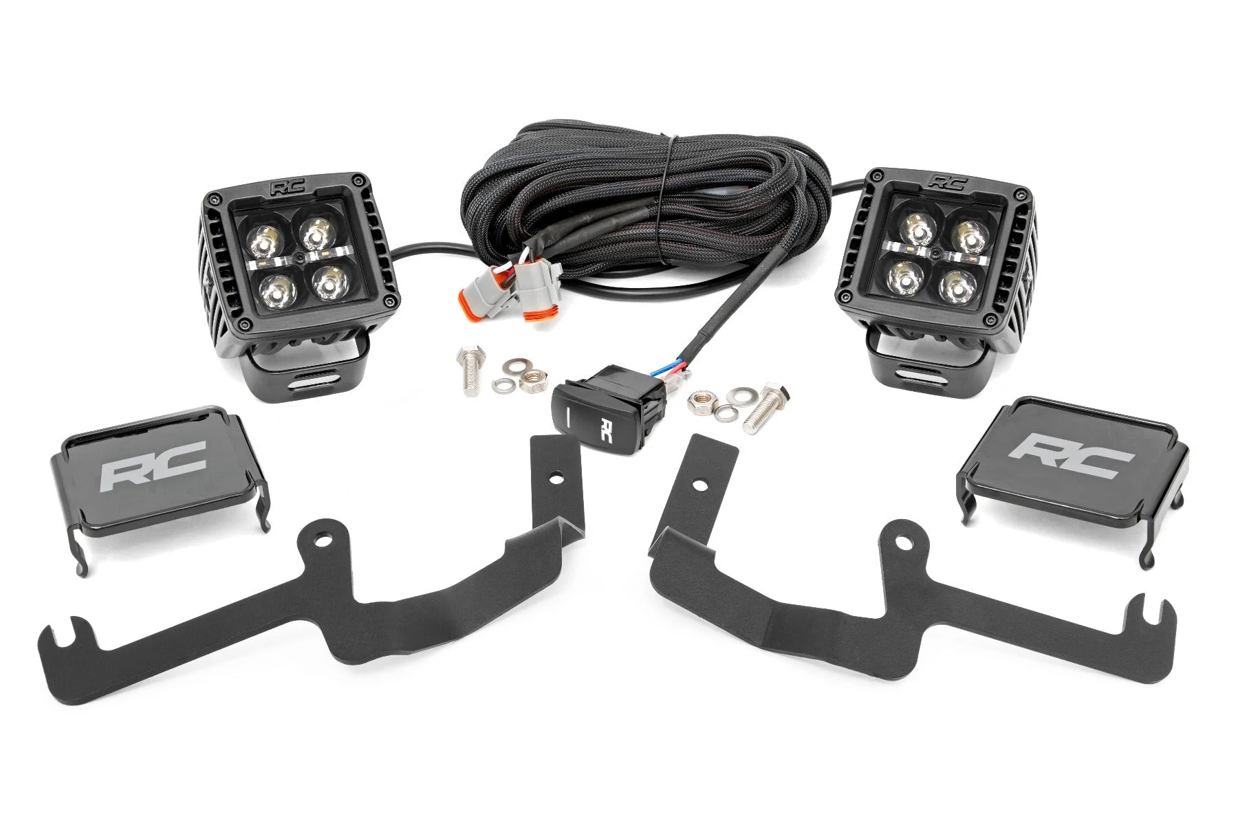 LED Light | Ditch Mount | 2" Black Pair | Amber DRL | Chevy Silverado 1500 | 2019-2022 | Rough Country | 70844