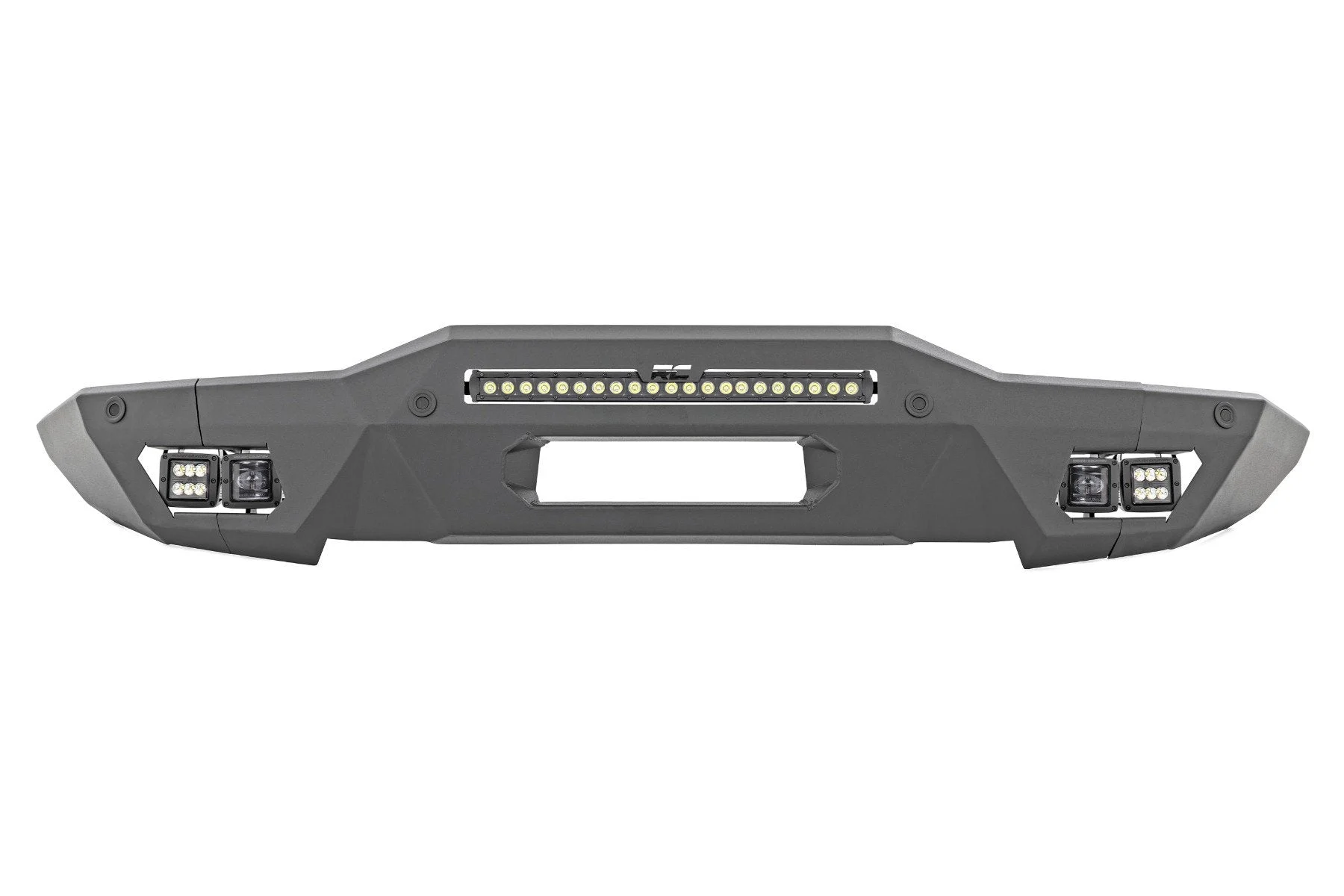 Front Modular Bumper w/20" Black LED Bar, Black Flood & SAE Fog Cubes, 2021+ Ford Bronco