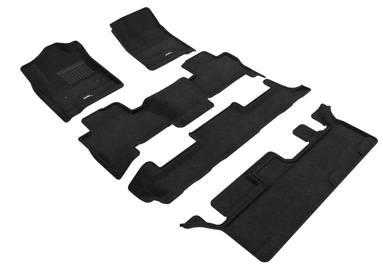 3D MAXpider Elegant Perfect Fit Carpet Front, Second Row and Third Row Floor Liners; Black (15-20 Yukon w/ 2nd Row Bench Seat)