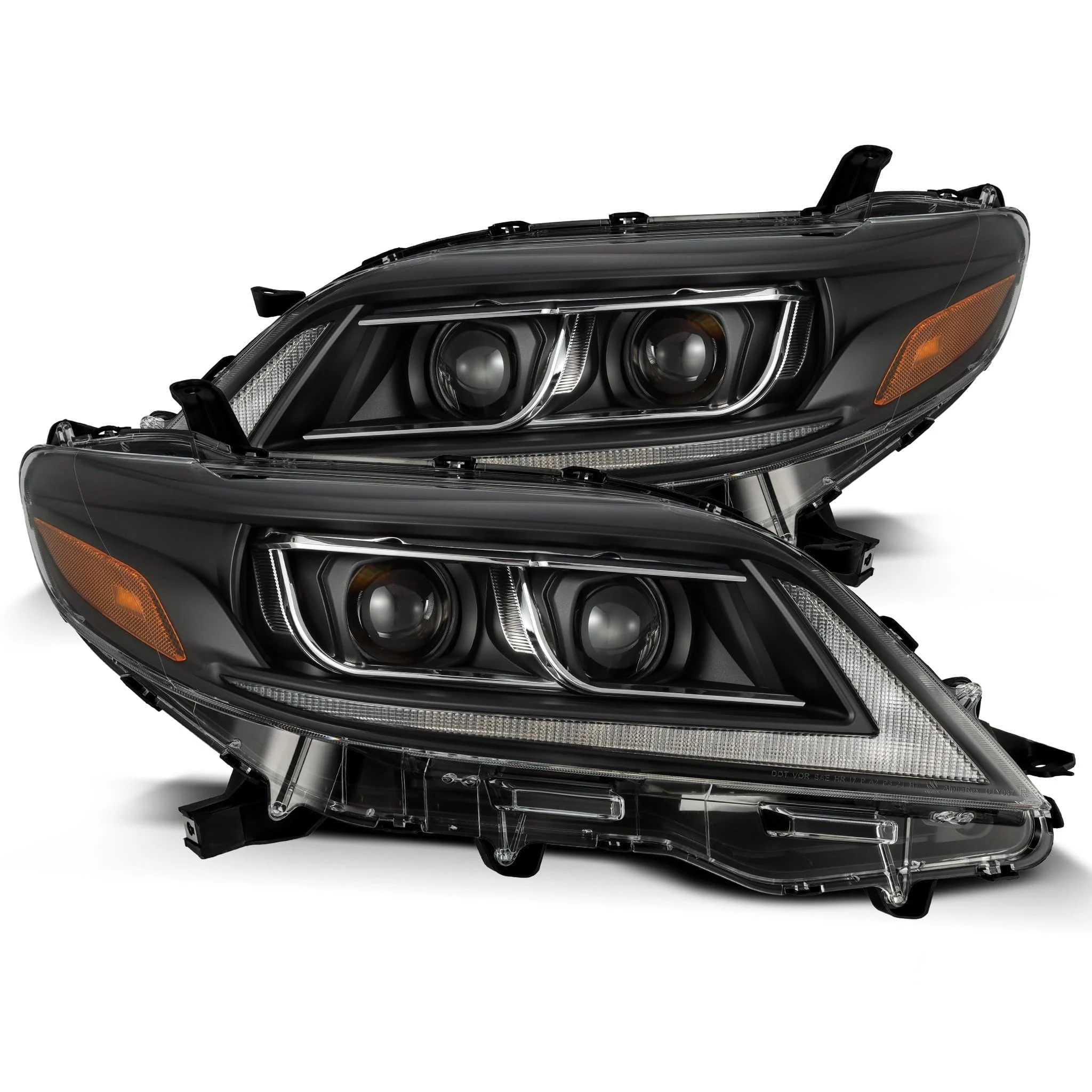 2011- 2021 Toyota Sienna Projector Headlights Plank Style Design Black w/ Sequential Signal & DRL. Alpha Rex 880764