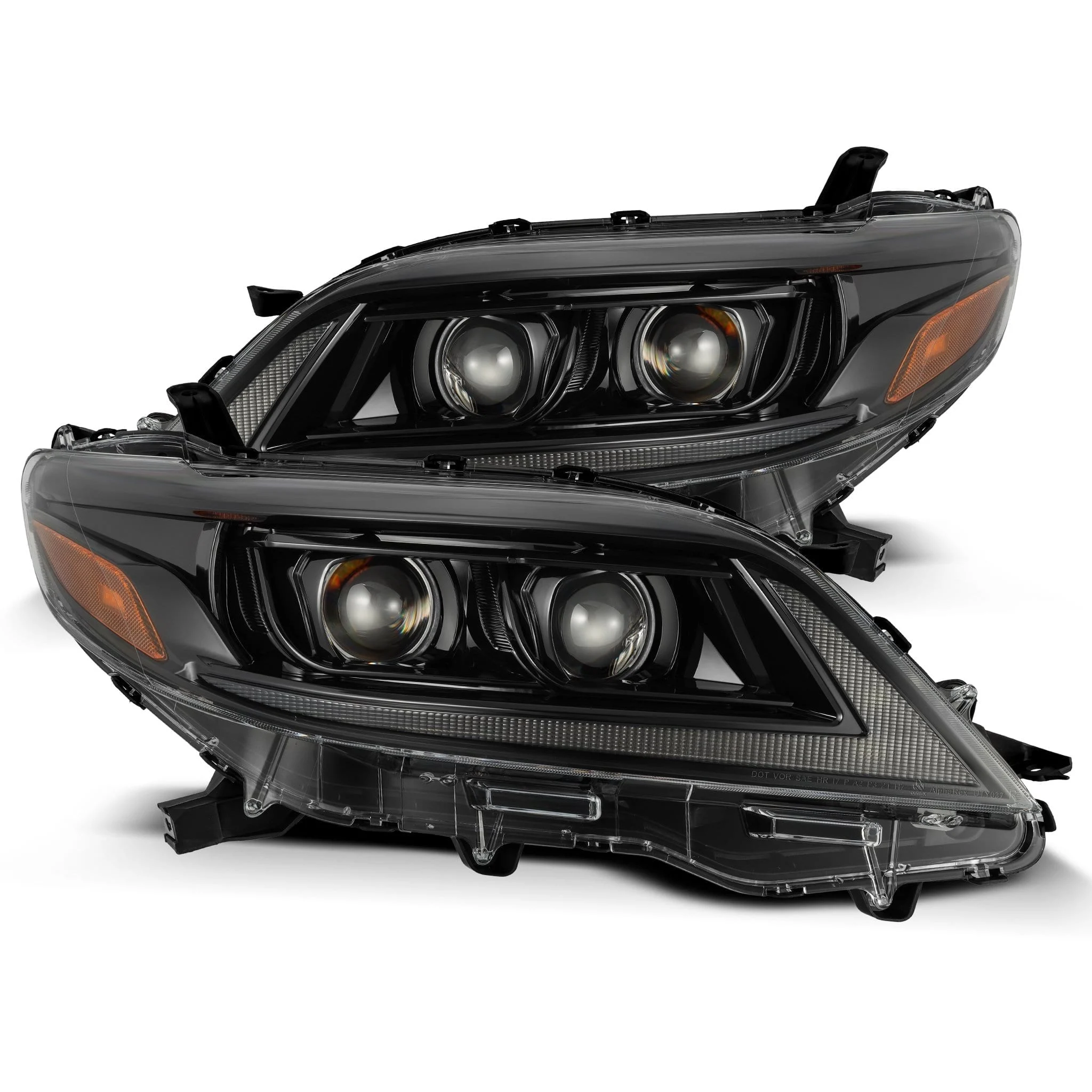 2011- 2021 Toyota Sienna Projector Headlights Plank Style Design Alpha Black w/ Sequential Signal & DRL. Alpha Rex 880763
