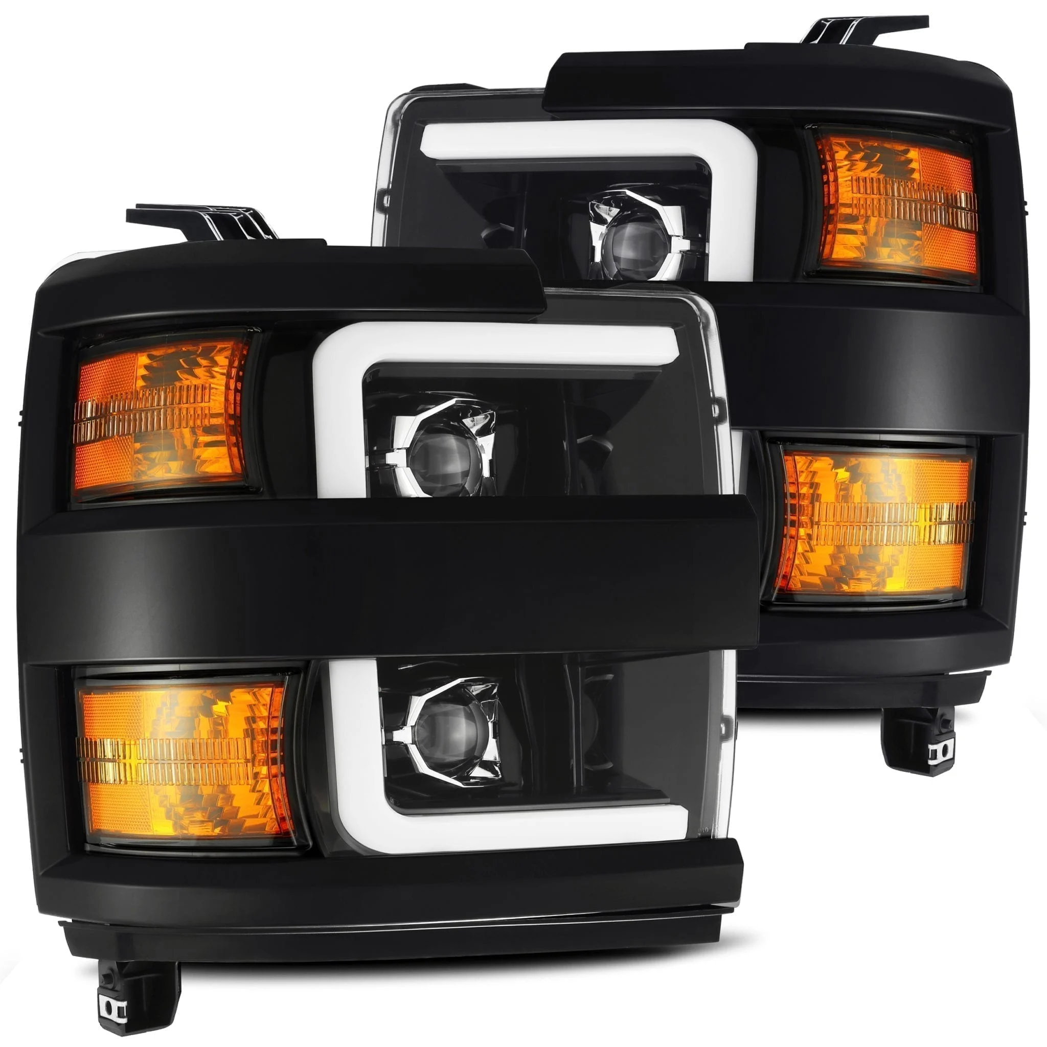 2015- 2019 Chevrolet Silverado Projector Headlights Plank Style Design Jet Black w/ Activation Light / Sequential Signal and DRL. Alpha Rex 880226