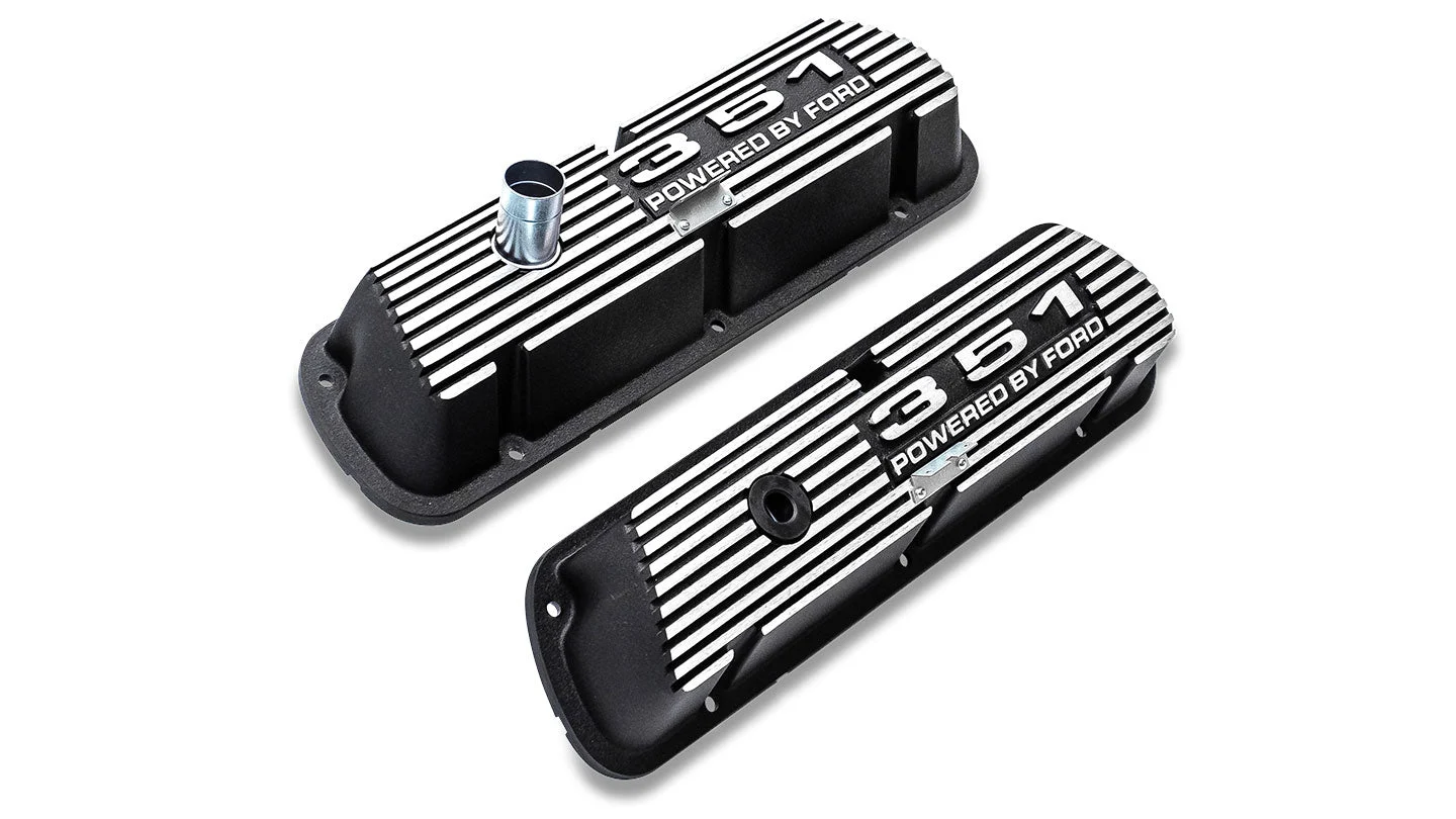 Black 351 Script Aluminum Valve Covers, Ford 351W