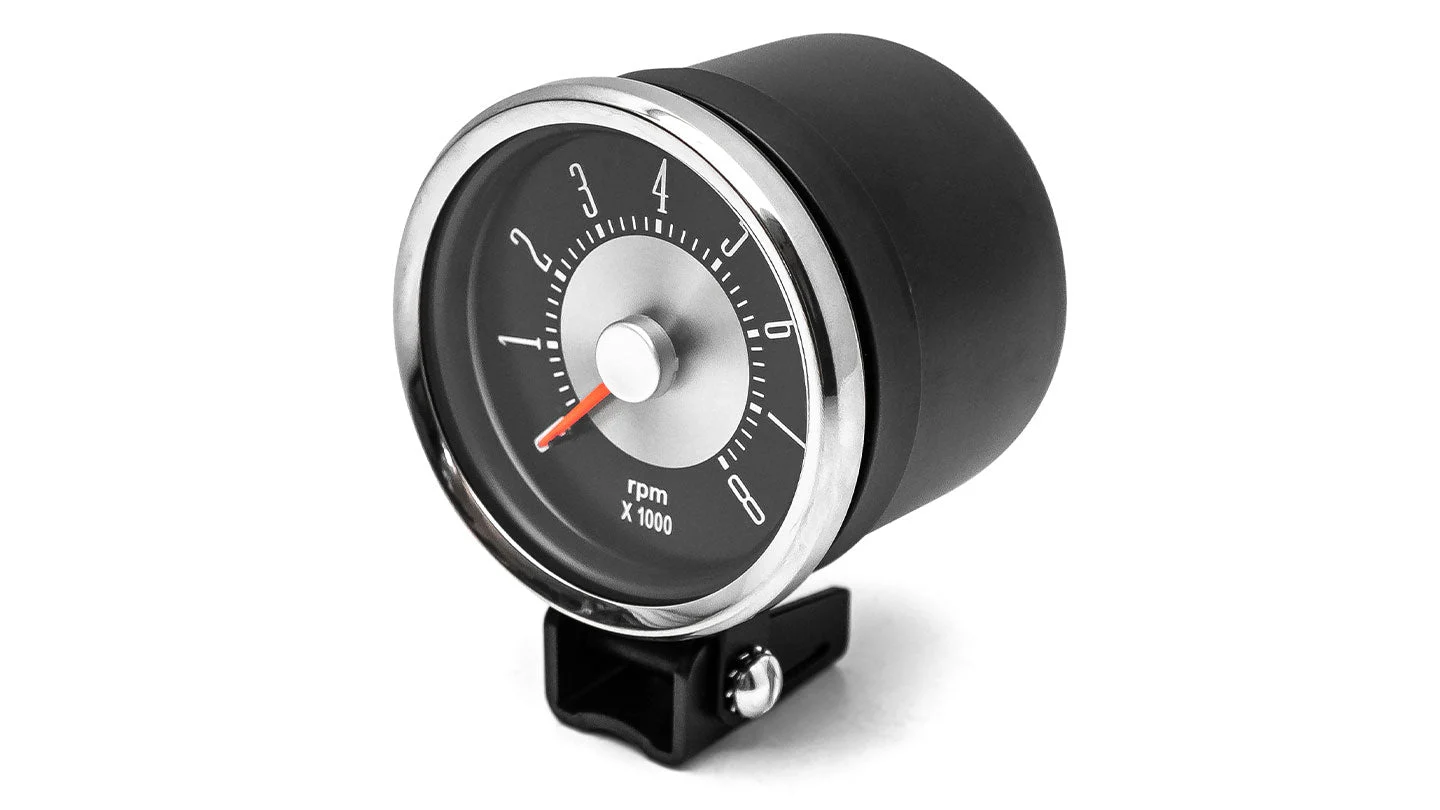 OE Style Tachometer w/Mounting Cup - Single Digit, 6cyl/V-8, 3 3/8 inch Dia,