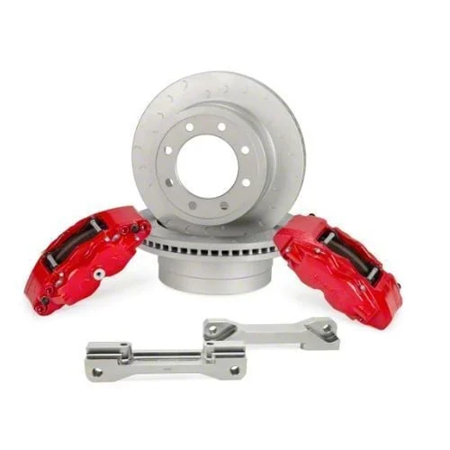 Alcon 4-Piston Rear Big Brake Kit with 363x38mm Slotted Rotors; Red Calipers (17-26 F-350 Super Duty)