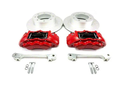 Alcon 6-Piston Front Big Brake Kit with 363x38mm Slotted Rotors; Red Calipers (17-26 F-350 Super Duty)