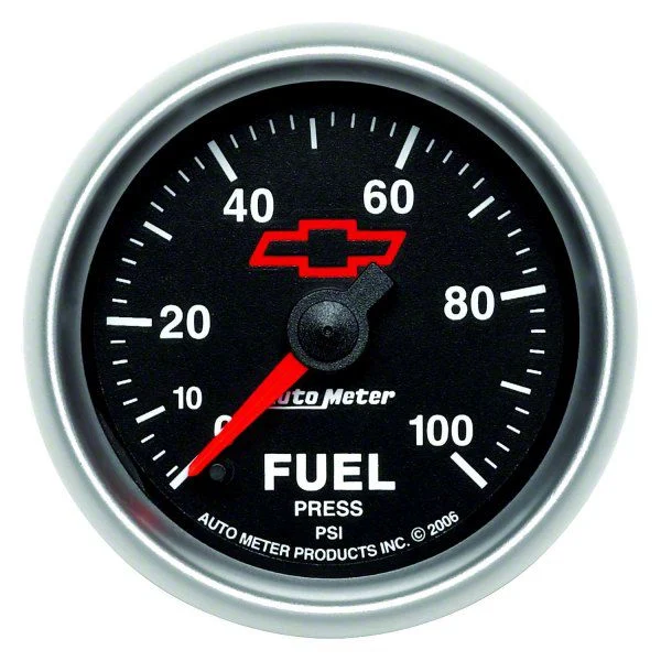 Auto Meter Chevy Black Series 2-1/16-Inch Fuel Pressure Gauge; 0-100 PSI; Digital Stepper Motor (Universal; Some Adaptation May Be Required)