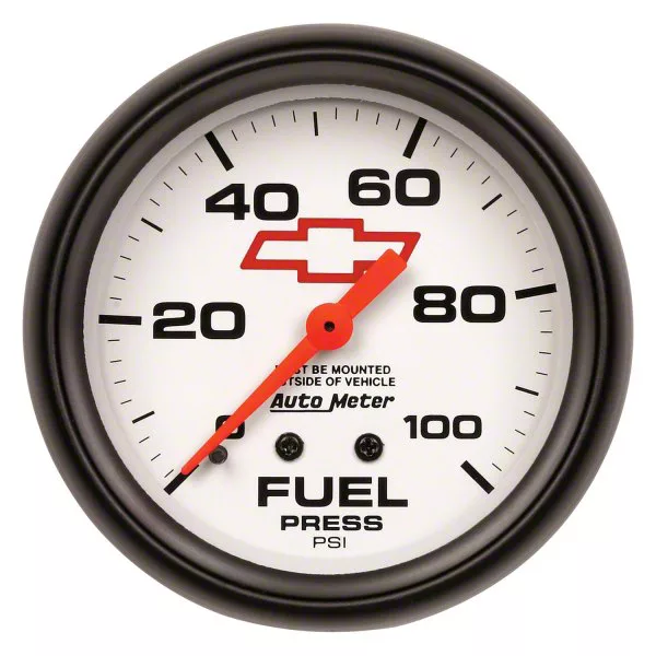 Auto Meter Chevy White Series 2-5/8-Inch Fuel Pressure Gauge; 0-100 PSI; Mechanical (Universal; Some Adaptation May Be Required)