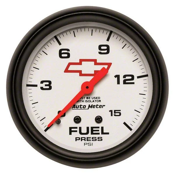 Auto Meter Chevy White Series 2-5/8-Inch Fuel Pressure Gauge with Isolator; 0-15 PSI (Universal; Some Adaptation May Be Required)