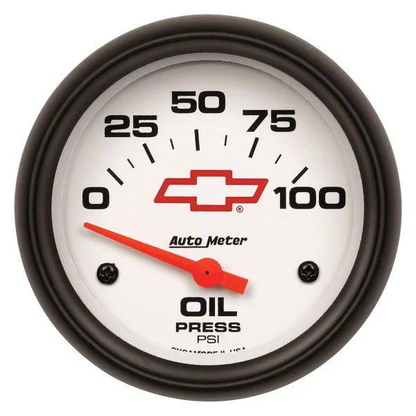 Auto Meter Chevy White Series 2-5/8-Inch Oil Pressure Gauge; 0-100 PSI; Mechanical (Universal; Some Adaptation May Be Required)