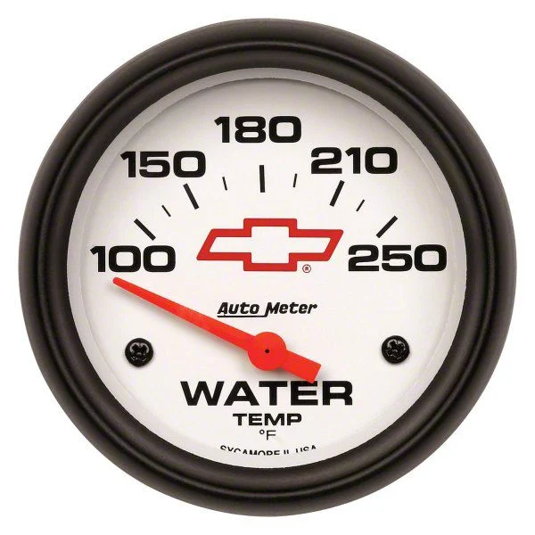 Auto Meter Chevy White Series 2-5/8-Inch Water Temperature Gauge; 100-250 Fahrenheit (Universal; Some Adaptation May Be Required)