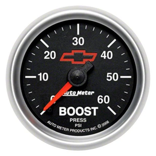 Auto Meter Chevy Black Series 2-1/16-Inch Boost Gauge; 0-60 PSI; Mechanical (Universal; Some Adaptation May Be Required)