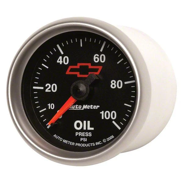 Auto Meter Chevy Black Series 2-1/16-Inch Oil Pressure Gauge; 0-100 PSI; Mechanical (Universal; Some Adaptation May Be Required)