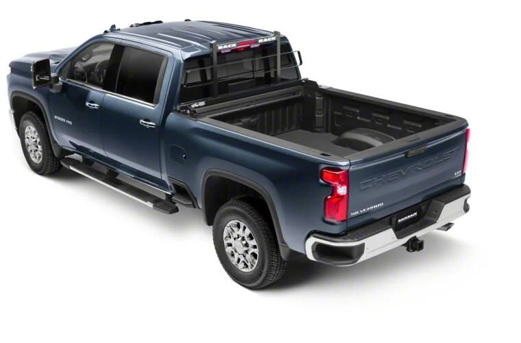 BackRack Headache Rack Frame with 21-Inch Wide Toolbox No Drill Installation Kit and Rear Bed Bar (15-19 Sierra 3500 HD)