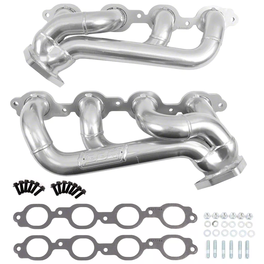 BBK 1-3/4-Inch Shorty Headers; Polished Silver Ceramic (19-26 V8 Sierra 1500)