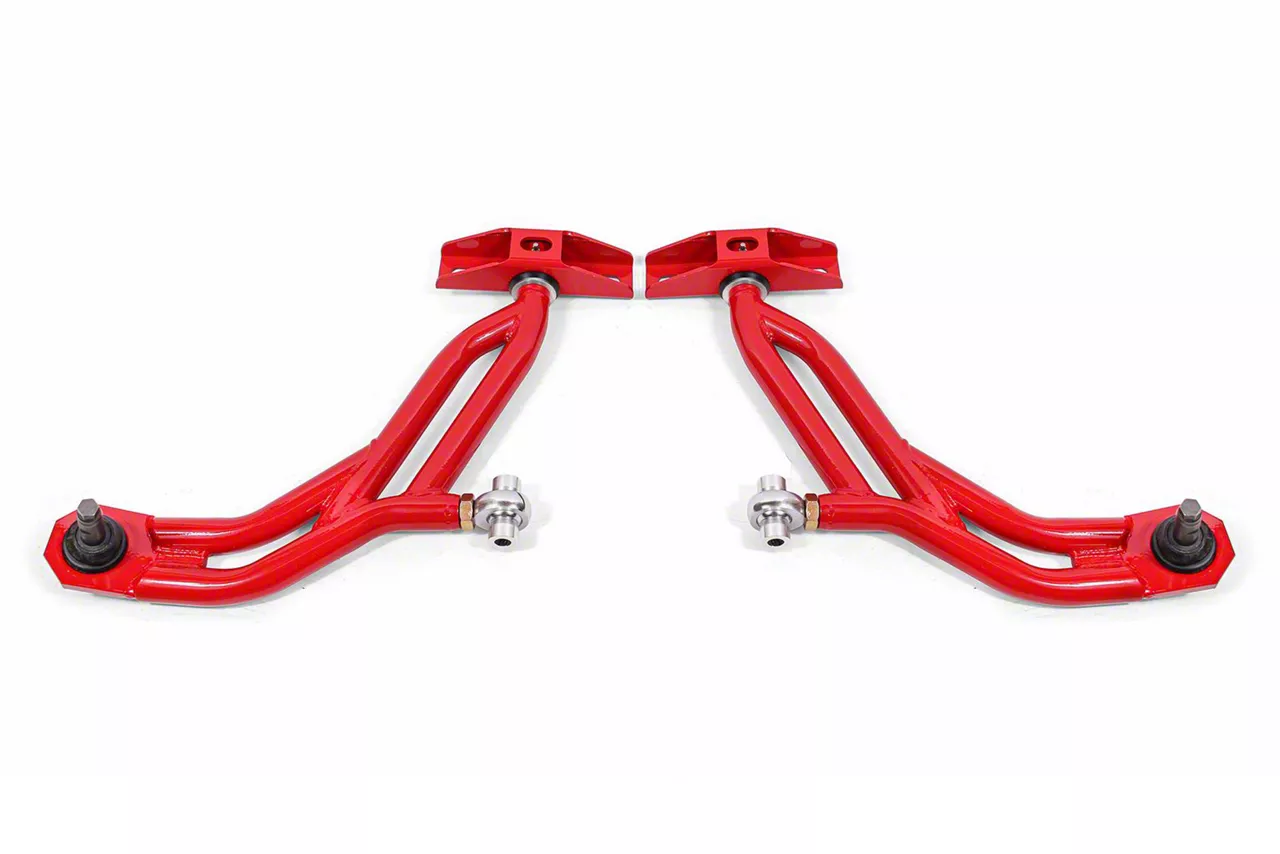 BMR Adjustable Front Lower Control A-Arms; Delrin/Rod End Combo; 19mm Tall Ball Joint; Red (10-14 Mustang)