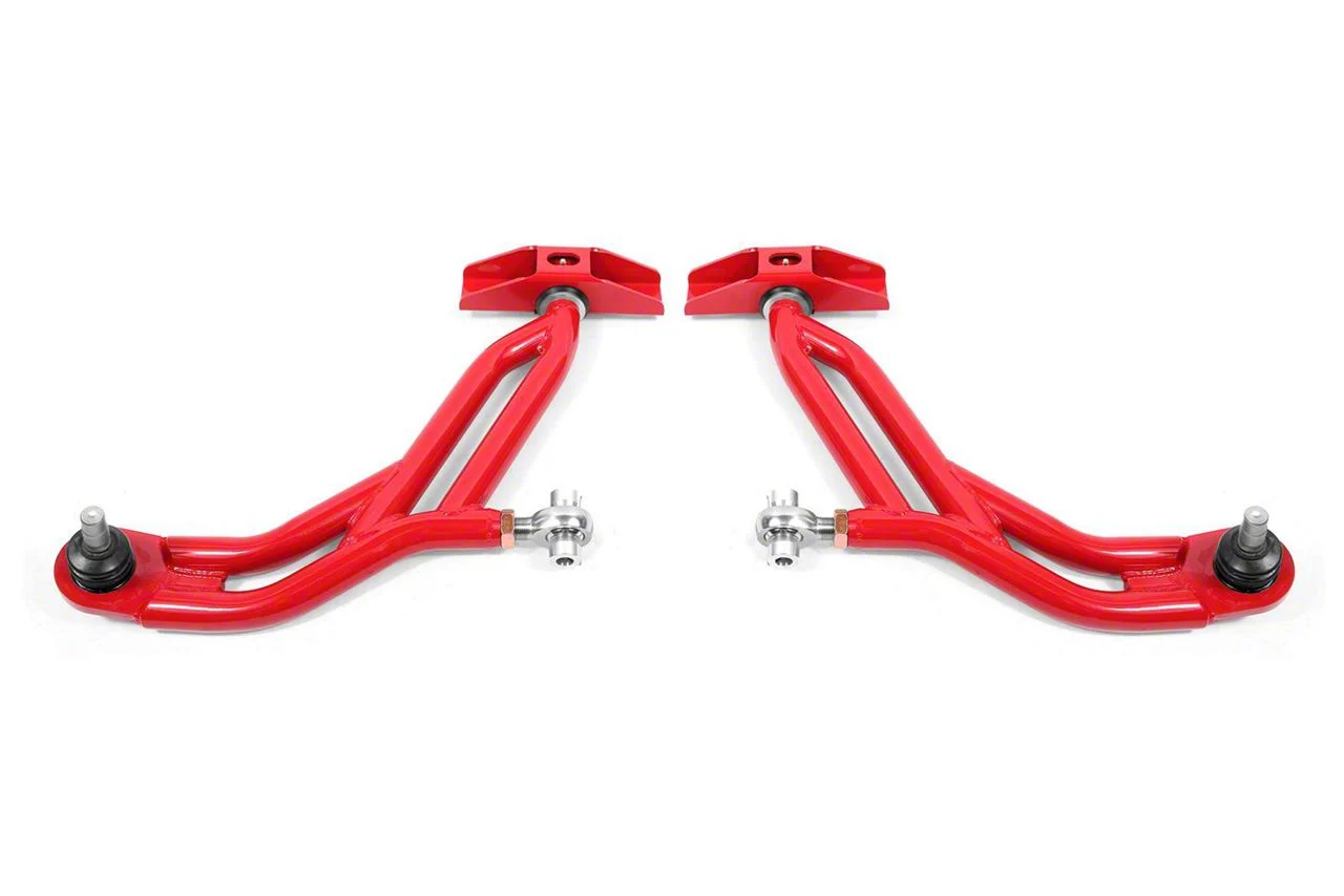BMR Adjustable Front Lower Control A-Arms; Delrin/Rod End Combo; 18mm Standard Ball Joint; Red (05-09 Mustang)