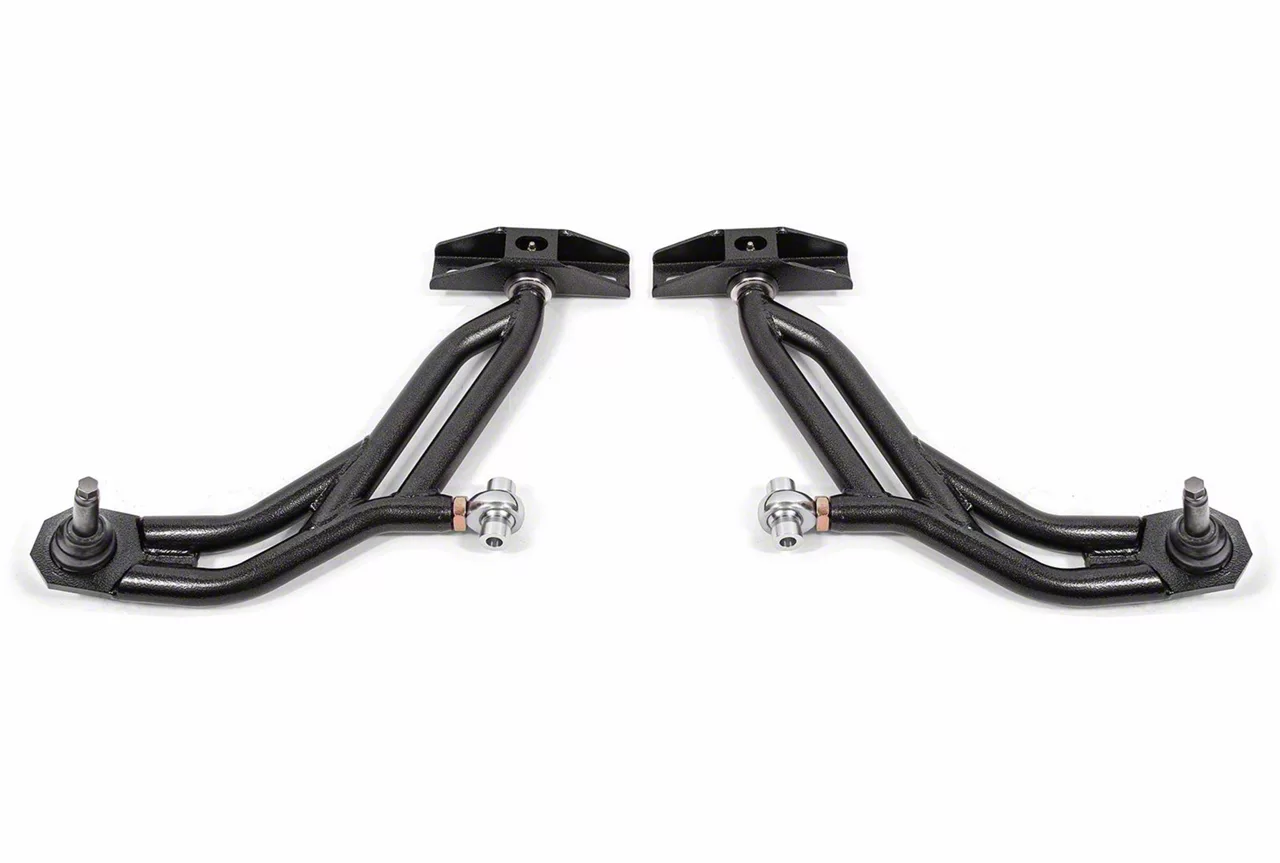 BMR Adjustable Front Lower Control A-Arms; Delrin/Rod End Combo; 19mm Tall Ball Joint; Black Hammertone (10-14 Mustang)
