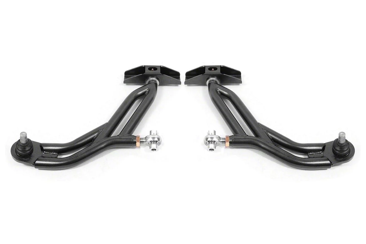 BMR Adjustable Front Lower Control A-Arms; Delrin/Rod End Combo; 18mm Standard Ball Joint; Black Hammertone (05-09 Mustang)
