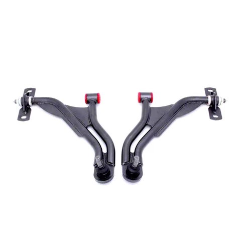 BMR Adjustable Front Lower Control A-Arms; Delrin/Rod End Combo; 19mm Standard Ball Joint; Black Hammertone (10-14 Mustang)
