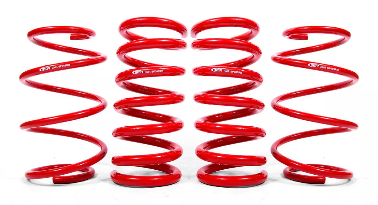 BMR Front and Rear Lowering Springs; Drag Version; Red (15-26 Mustang w/o MagneRide)