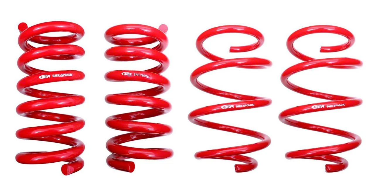 BMR Front and Rear Lowering Springs; Handling Version; Red (18-26 Mustang GT w/ MagneRide, Dark Horse; 15-20 Mustang GT350)