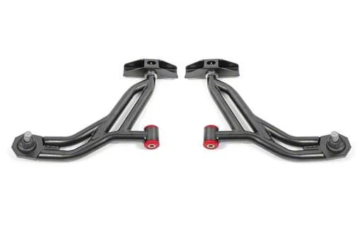 BMR Non-Adjustable Front Lower Control A-Arms; Polyurethane/Delrin Combo; 19mm Standard Ball Joint; Black Hammertone (10-14 Mustang)