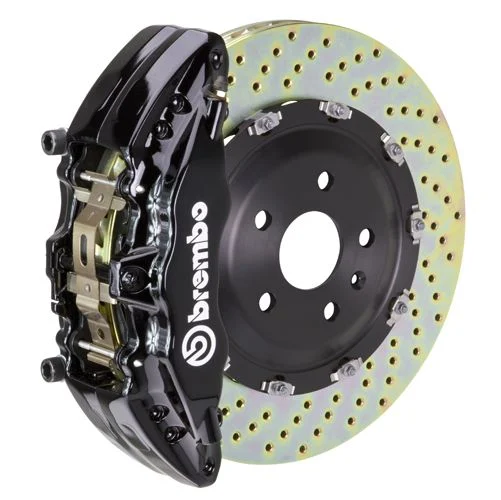 Brembo GT Series 6-Piston Front Big Brake Kit with 15-Inch 2-Piece Cross Drilled Rotors; Black Calipers (21-26 F-150 Raptor)