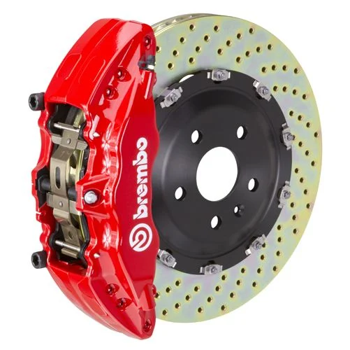 Brembo GT Series 6-Piston Front Big Brake Kit with 15-Inch 2-Piece Cross Drilled Rotors; Red Calipers (21-26 F-150 Raptor)