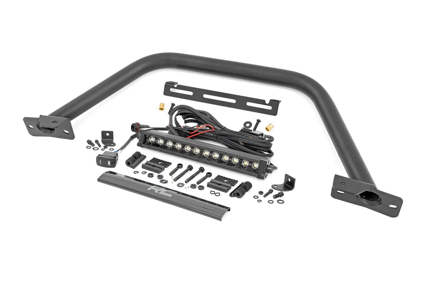Safari Bar w/12" Black DRL Single Row LED Light Bar for OE Modular Bumper, 2021+ Ford Bronco