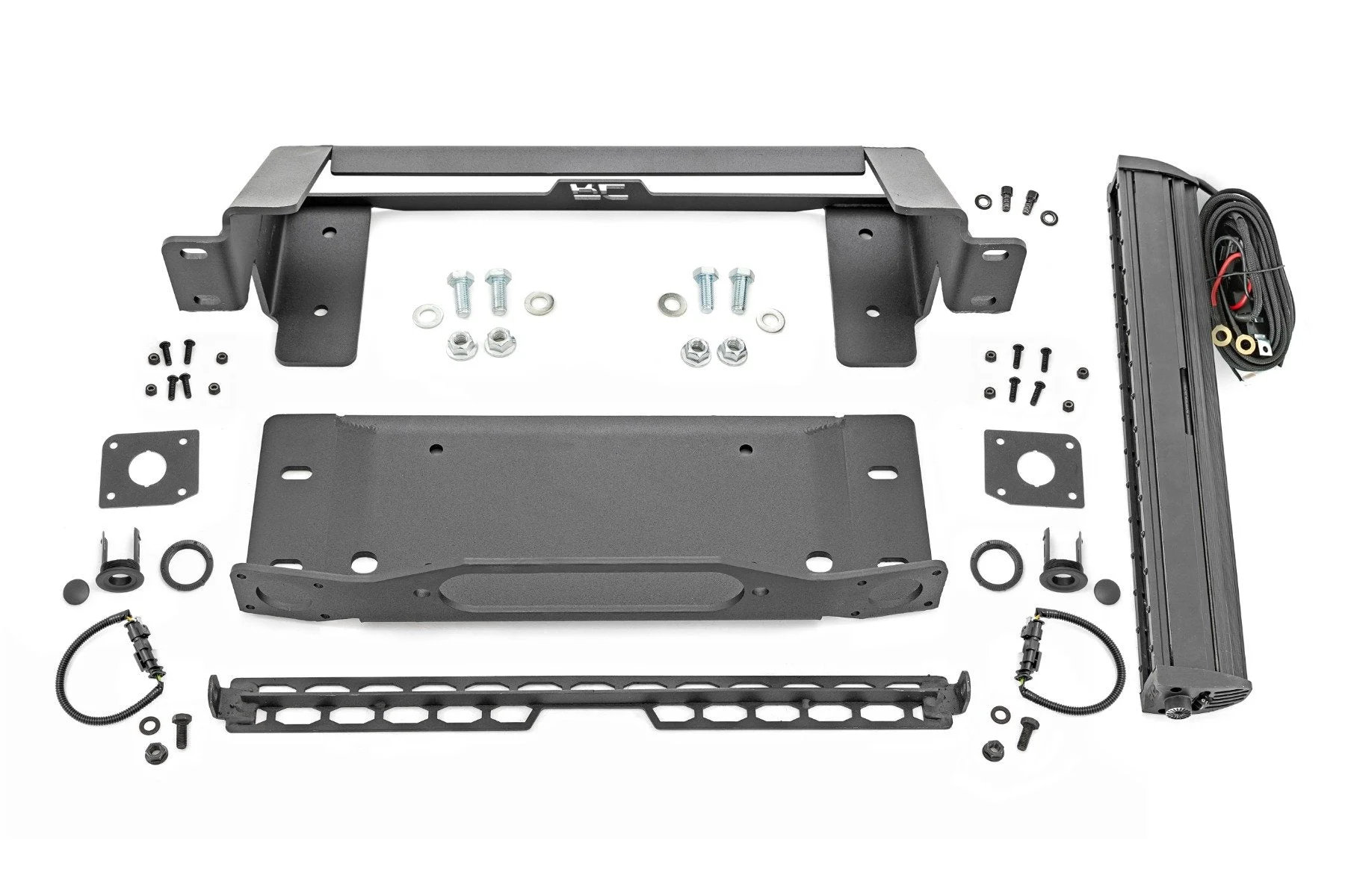 High Winch Mount w/20" Black Single Row LED Bar, 2021+ Ford Bronco