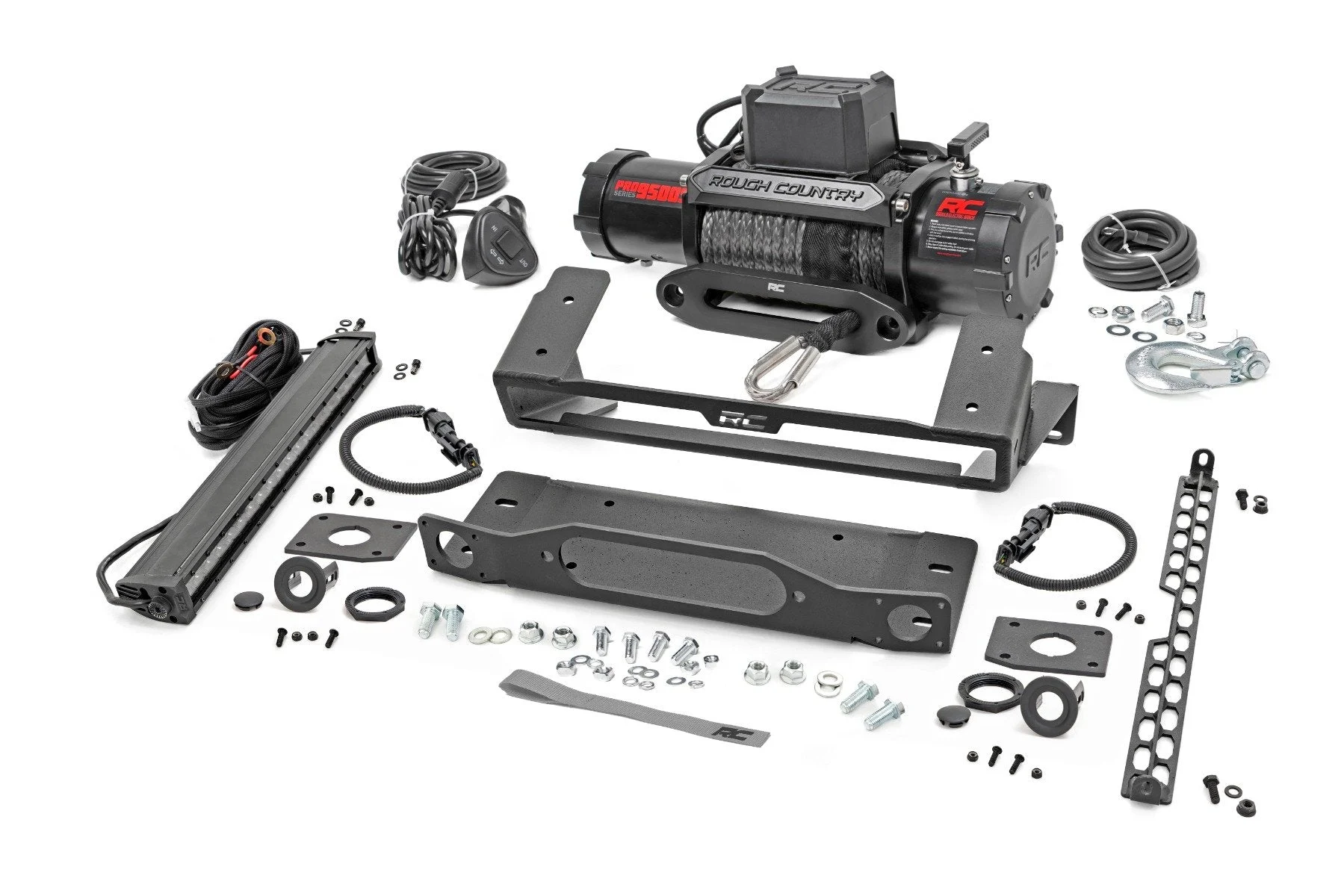 High Winch Mount w/20" Black Single Row LED Bar, DRL & 9500S Winch, 2021+ Ford Bronco