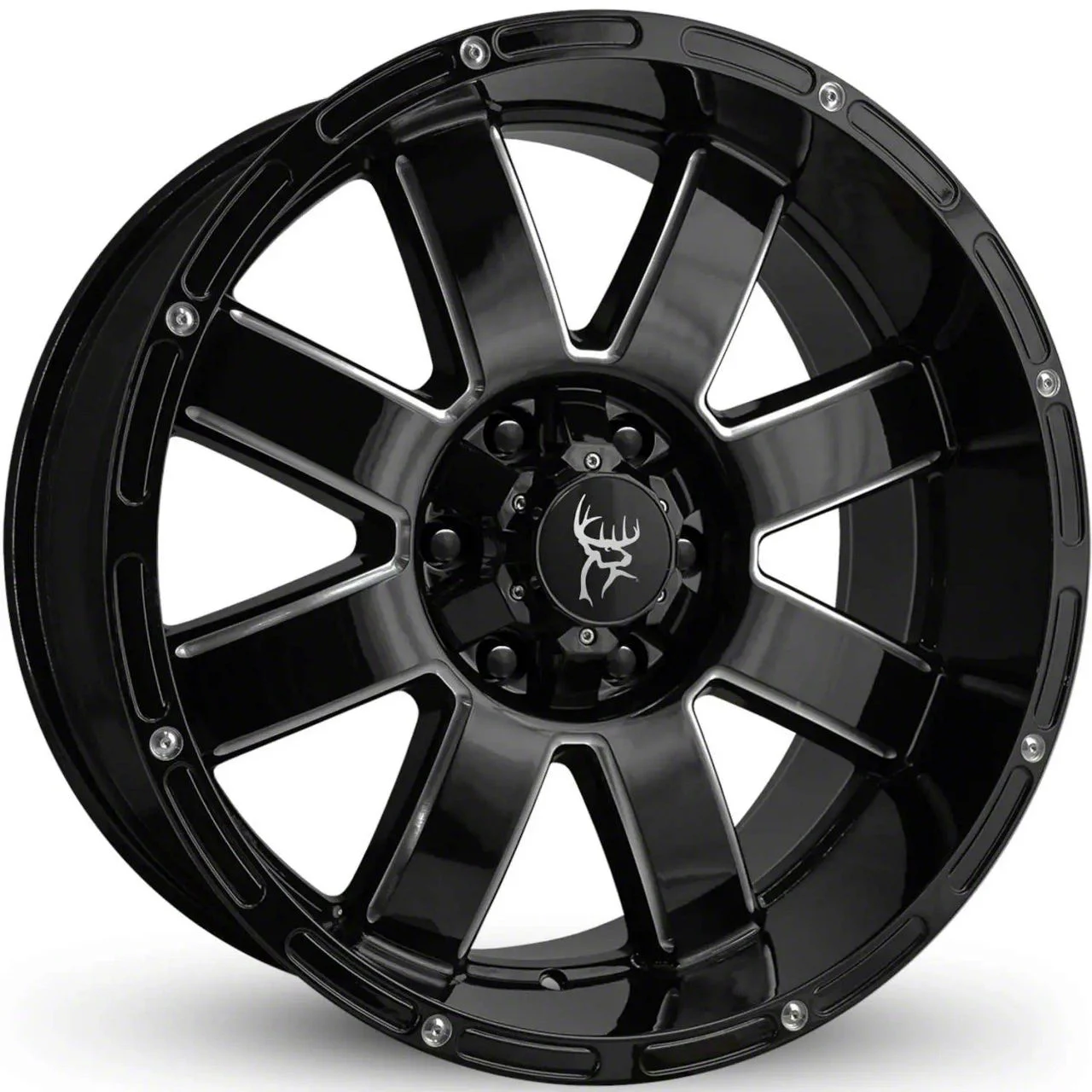 Buck Commander 8 Point Gloss Black Milled Edges 6-Lug Wheel; 20x9; -12mm Offset (15-20 Yukon)