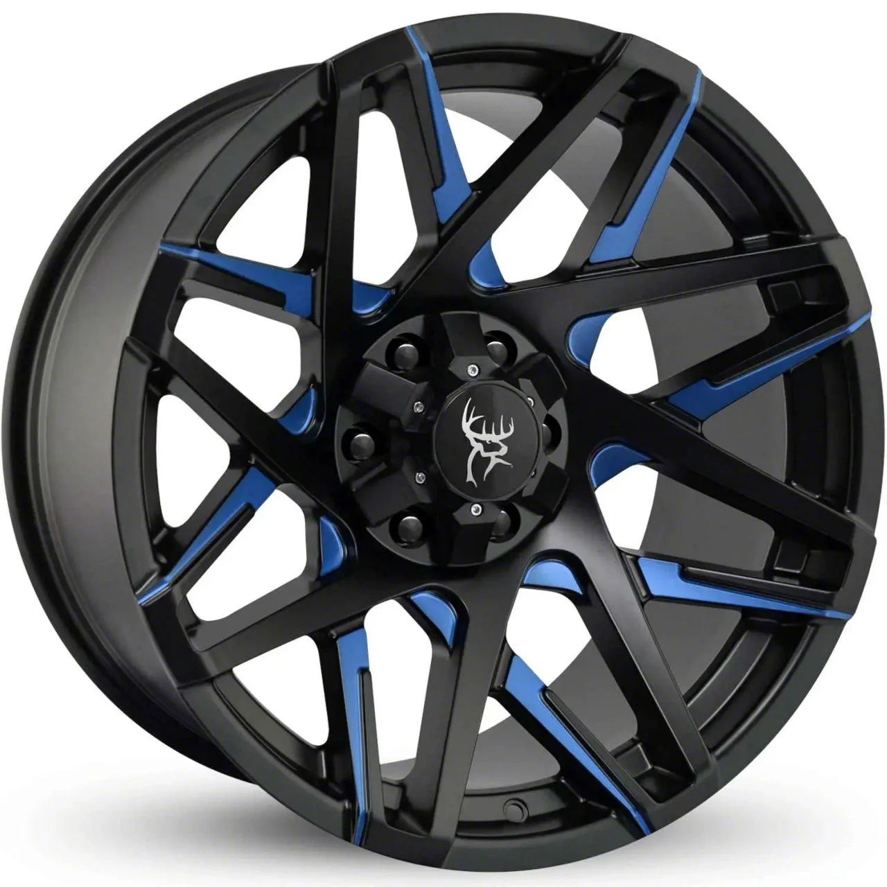 Buck Commander Canyon Satin Black Milled Face with Blue Clear 6-Lug Wheel; 20x10; -25mm Offset (21-26 Tahoe)
