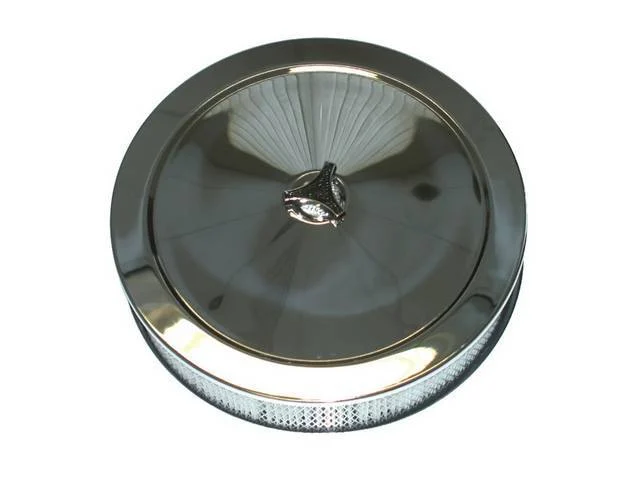 Chrome Air Cleaner Assembly, Chrome, 14 inch x 3 inch, incl base, cover, filter, stud and wing nut, reproduction