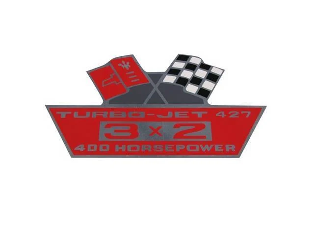 Air Cleaner Decal, Cross Flags design w/ *TURBO-JET 427*, *3 X 2* and *400 HORSEPOWER*