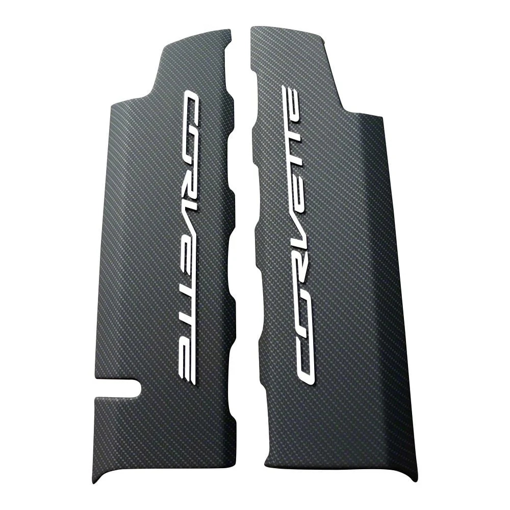 CA Hydro Carbon Fiber Fuel Rail Covers with Corvette Racing Yellow Letters; OEM Textured Matte Clear Finish (14-19 Corvette C7 Grand Sport, Stingray)