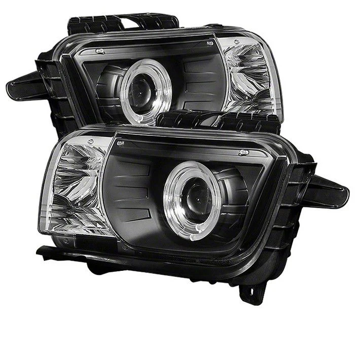 Dual LED Halo Projector Headlights; Black Housing; Clear Lens (10-13 Camaro w/ Factory Halogen Headlights)