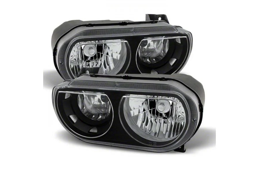 Euro Headlights; Black Housing; Clear Lens (08-14 Challenger w/ Factory Halogen Headlights)