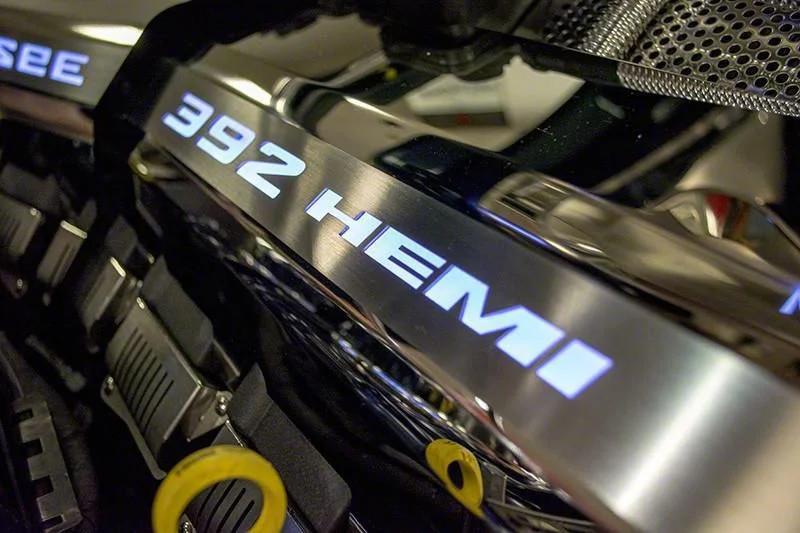 Illuminated Fuel Rail Covers with 392 HEMI Lettering; Green (11-14 6.4L HEMI Challenger w/o Shaker Hood)
