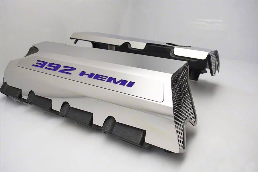 Polished Fuel Rail Covers with 392 HEMI Lettering; Purple Carbon Fiber (15-23 6.4L HEMI Challenger w/o Shaker Hood)