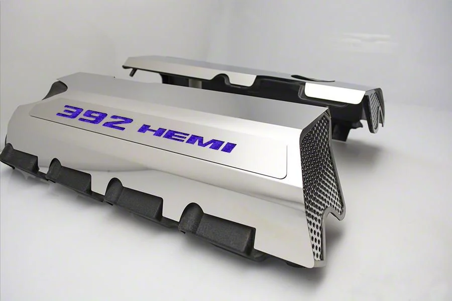 Polished Fuel Rail Covers with 392 HEMI Lettering; Solid Plum Crazy Purple (15-23 6.4L HEMI Challenger w/o Shaker Hood)