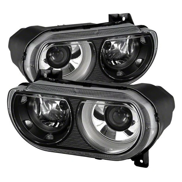 Projector Headlights; Black Housing; Clear Lens (08-14 Challenger w/ Factory HID Headlights)