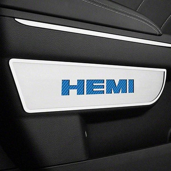 Brushed Door Badge Plate with HEMI Logo; Blue Carbon Fiber (11-14 Charger)