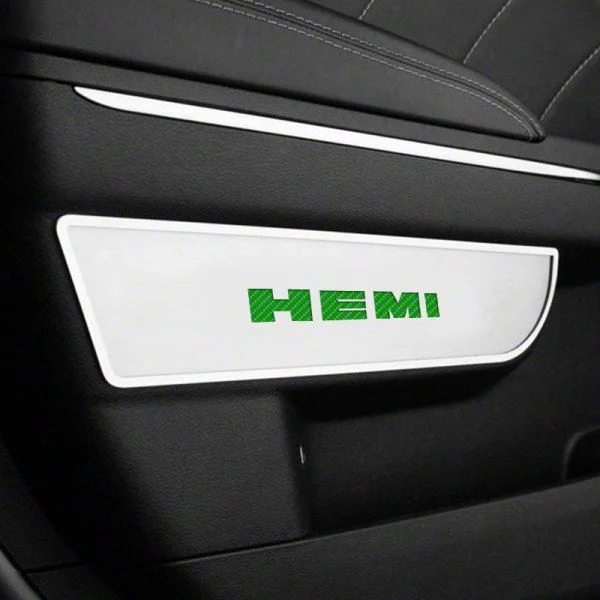 Brushed Door Badge Plate with HEMI Logo; Green Carbon Fiber (11-14 Charger)