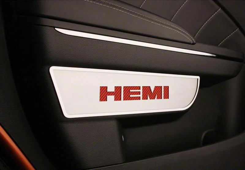 Brushed Door Badge Plate with HEMI Logo; Red Carbon Fiber (11-14 Charger)