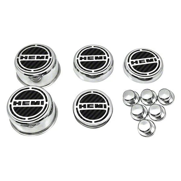 Deluxe Engine Caps with HEMI Logo; Black Carbon Fiber (12-23 6.4L HEMI Charger)